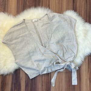 Wilfred Beige Aimee Linen Wrap Crop Top • Size M